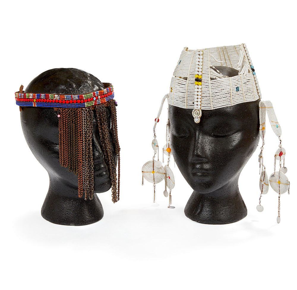 Appraisal: Two Maasai Kenya Female Face Covers Maasai Kenya metal face