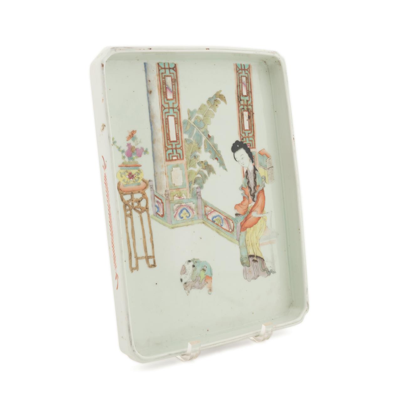 Appraisal: CHINESE FAMILLE ROSE FIGURAL PORCELAIN TEA TRAY Chinese Famille Rose