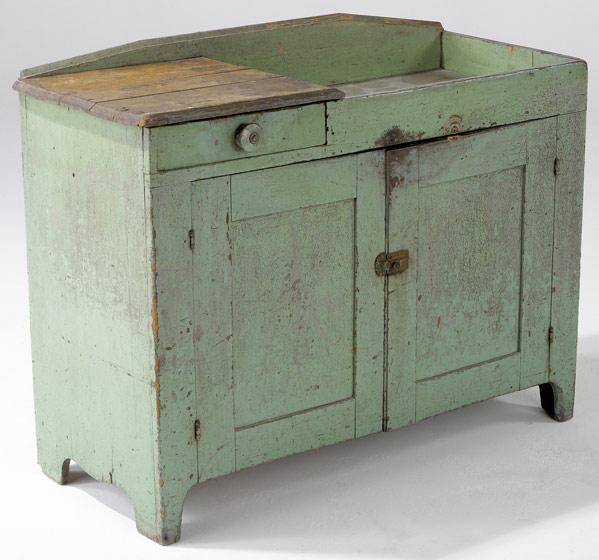 Appraisal: COUNTRY DRY SINK In green paint one drawer over two