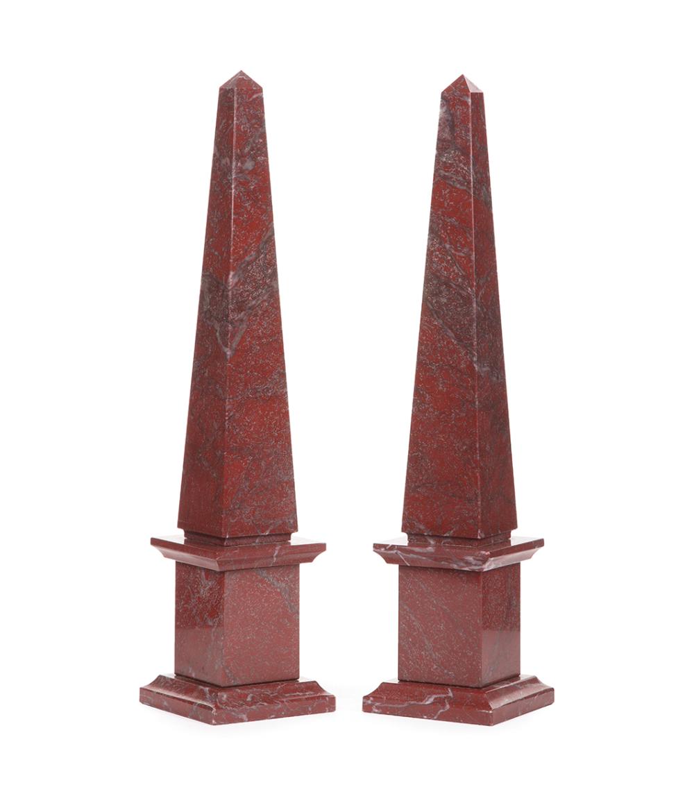 Appraisal: Pair of Continental Variegated Rouge Marble Obelisks th c h