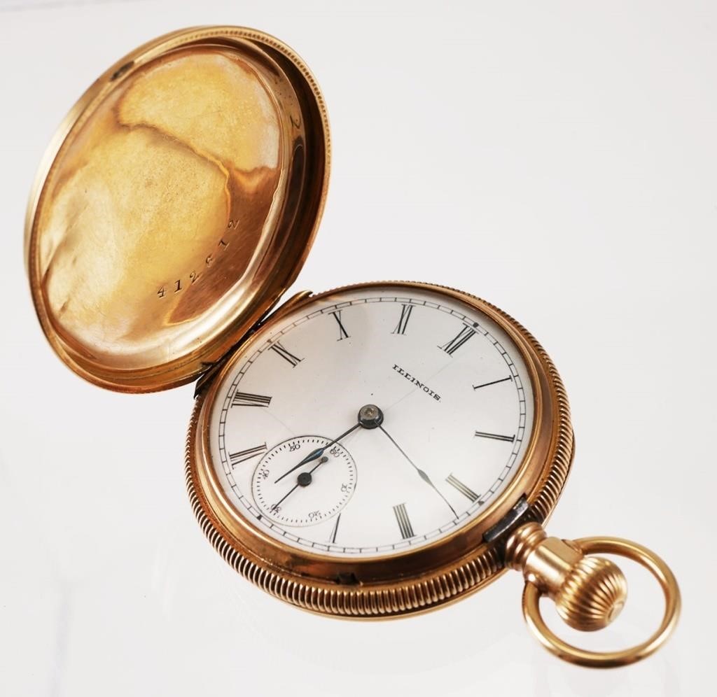 Appraisal: Antique Illinois pocket watch with ornate k gold hunter case