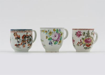 Appraisal: Two Bow coffee cups painted with large sprays of polychrome