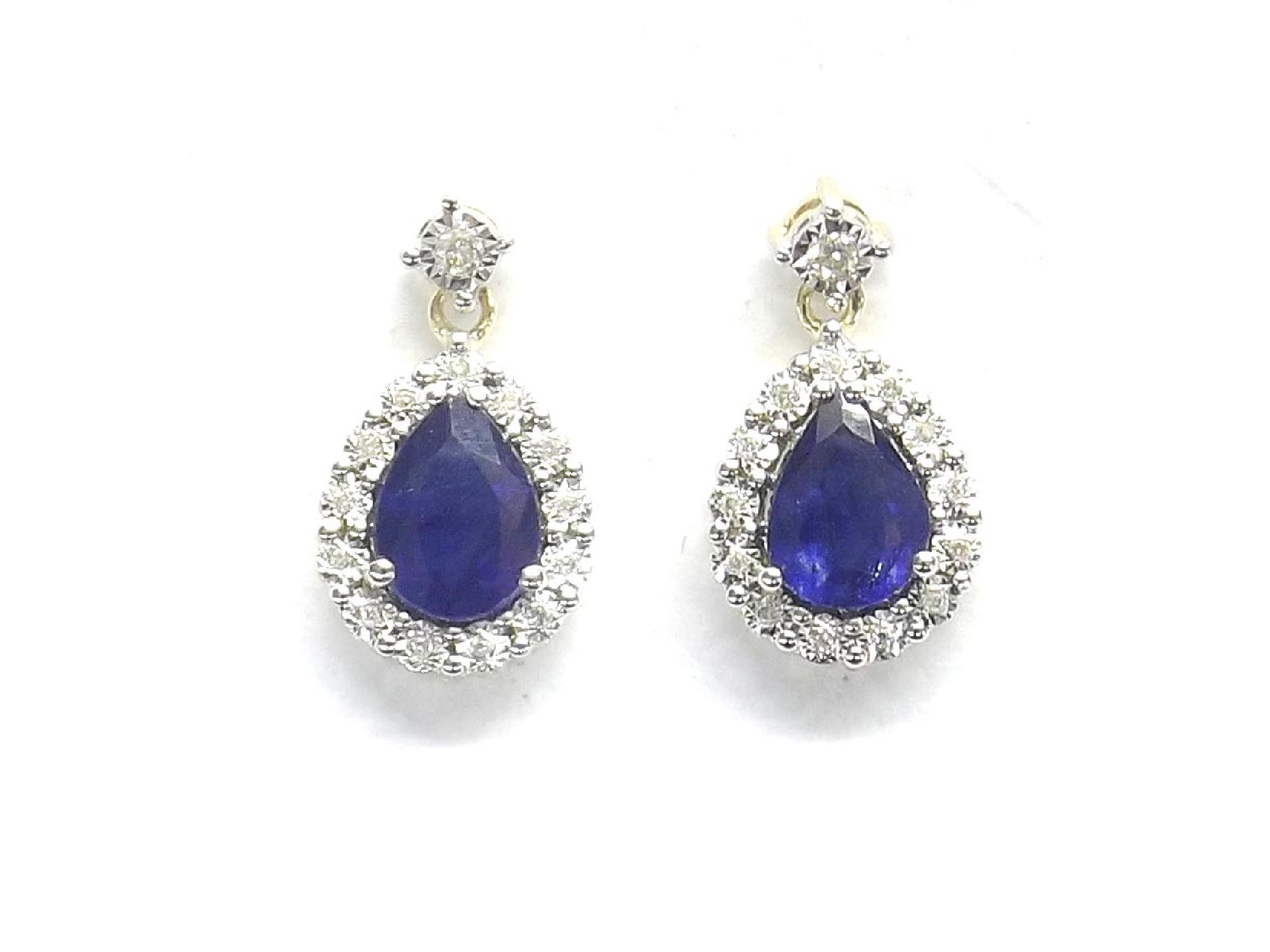 Appraisal: Pair of sapphire and diamond pear shaped drop earrings ct