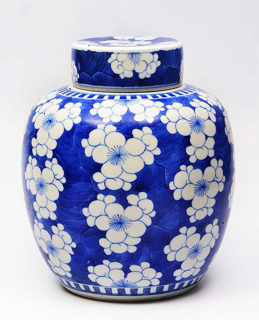 Appraisal: A CHINESE BLUE AND WHITE PORCELAIN GINGER JAR and cover