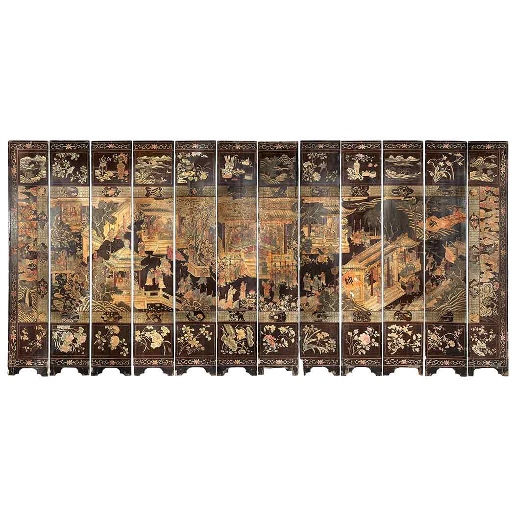 Appraisal: Chinese Twelve-Panel Coromandel Screen th Century Carved on one side