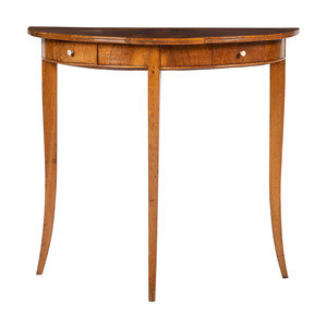 Appraisal: A Biedermeier Figured Birch Demilune Table th Century Height x