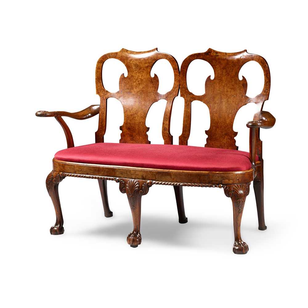 Appraisal: IRISH GEORGE II STYLE WALNUT AND BURR WALNUT CHAIR-BACK SETTEE