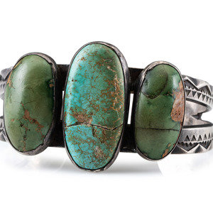 Appraisal: Navajo Silver and Turquoise Cuff Bracelet third quarter th century