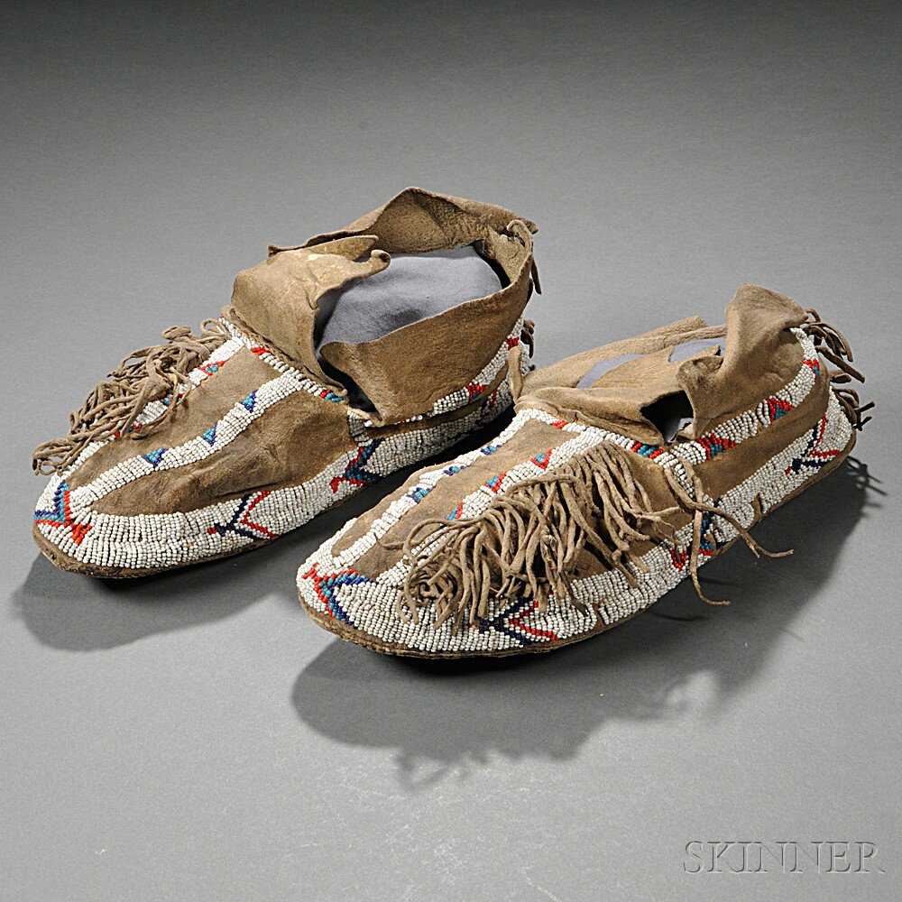 Appraisal: Southern Cheyenne Beaded Hide Moccasins c partially beaded and with