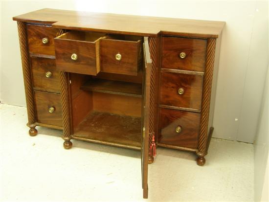 Appraisal: th century mahogany breakfront sideboard with spiral turned column supports