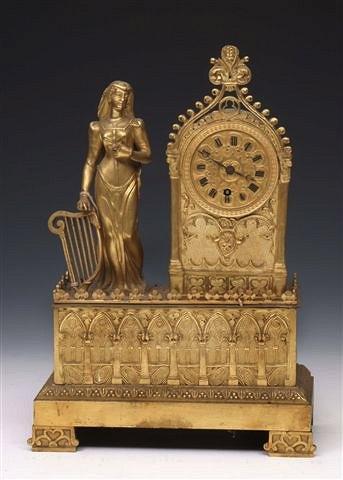 Appraisal: A TH CENTURY FRENCH GILT METAL MANTEL TIMEPIECE the Gothic