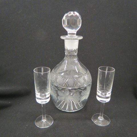 Appraisal: Cut and Etched Glass Decanter band and floral decor with