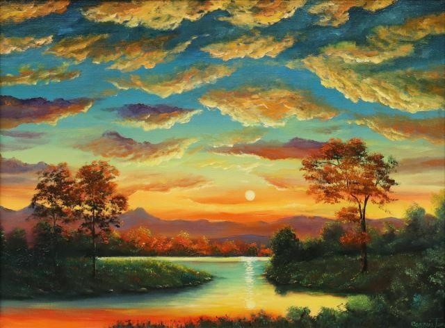 Appraisal: Framed oil on canvas painting August Sunset signed lower right