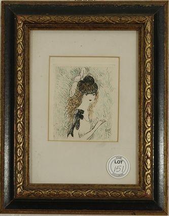 Appraisal: Marie Laurencin Woman in a Plummed Hat Drypoint with Hand-Coloring