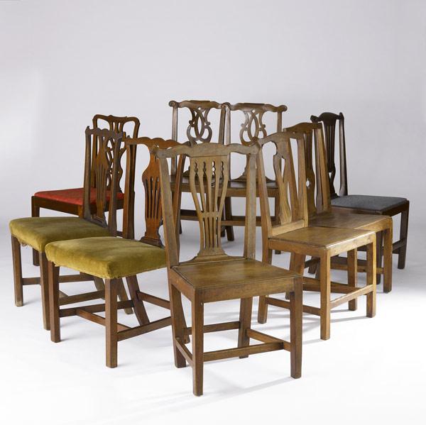 Appraisal: NINE ENGLISH CHIPPENDALE SIDE CHAIRS Most in oak th C