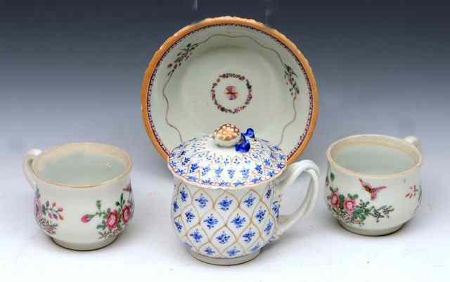 Appraisal: A CHINESE CUSTARD CUP and cover two other custard cups