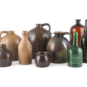 Appraisal: A Group of Stoneware Jugs and Glass Bottles th Early