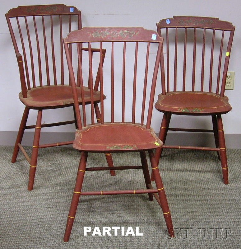 Appraisal: Set of Six Painted and Decorated Windsor Step-down Chairs five