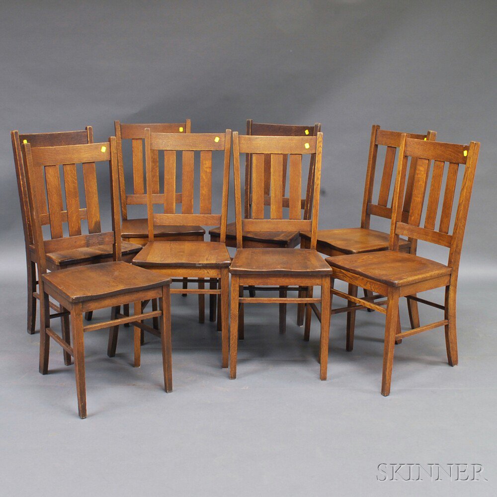 Appraisal: Set of Eight Paine Furniture Arts Crafts Oak Dining Chairs