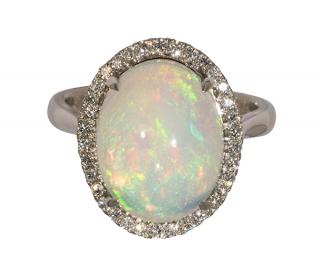 Appraisal: Opal diamond and k white gold ring Opal diamond and