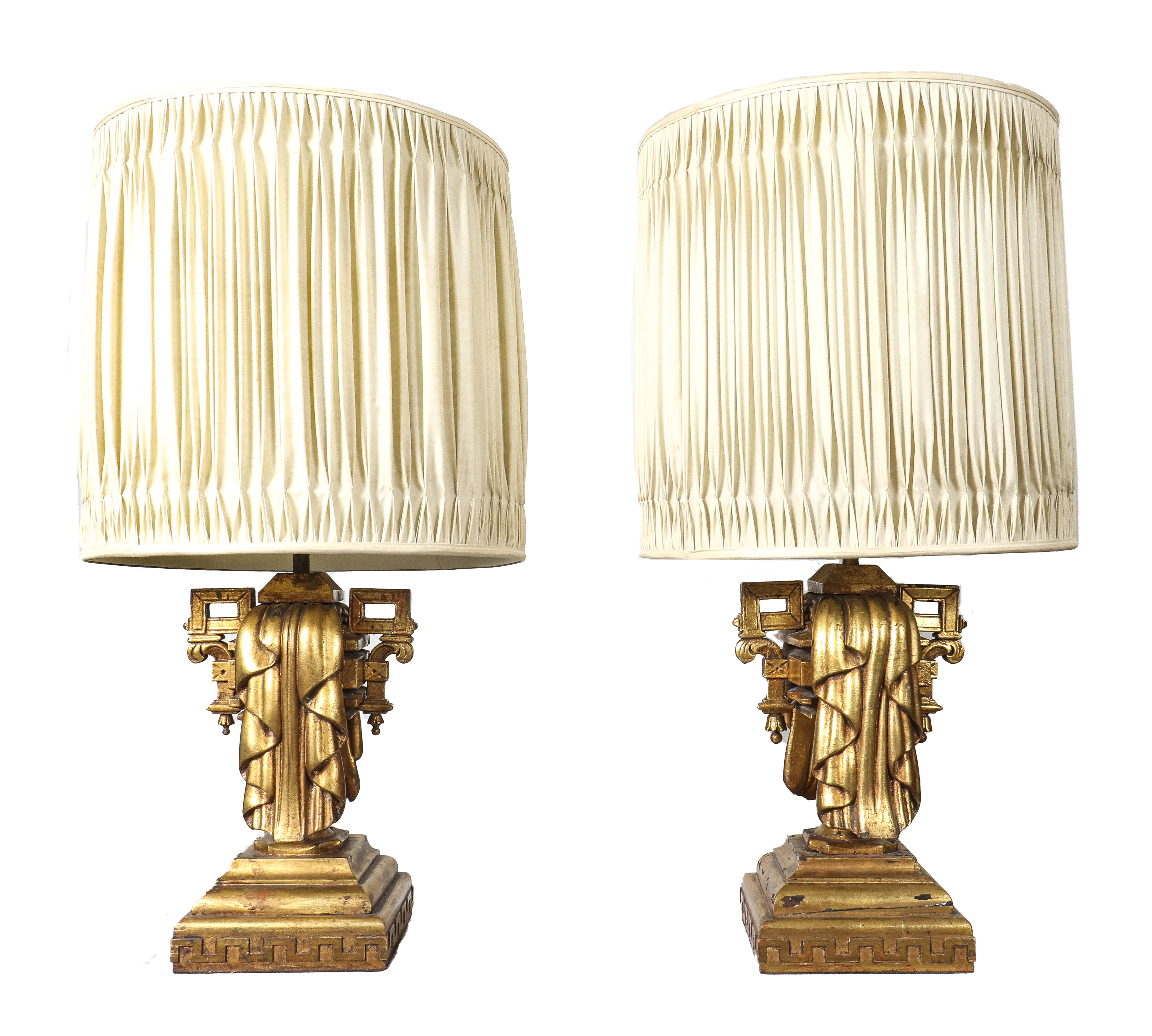 Appraisal: JAMES MONT CARVED GILTWOOD TABLE LAMPS PR James Mont Mid-Century