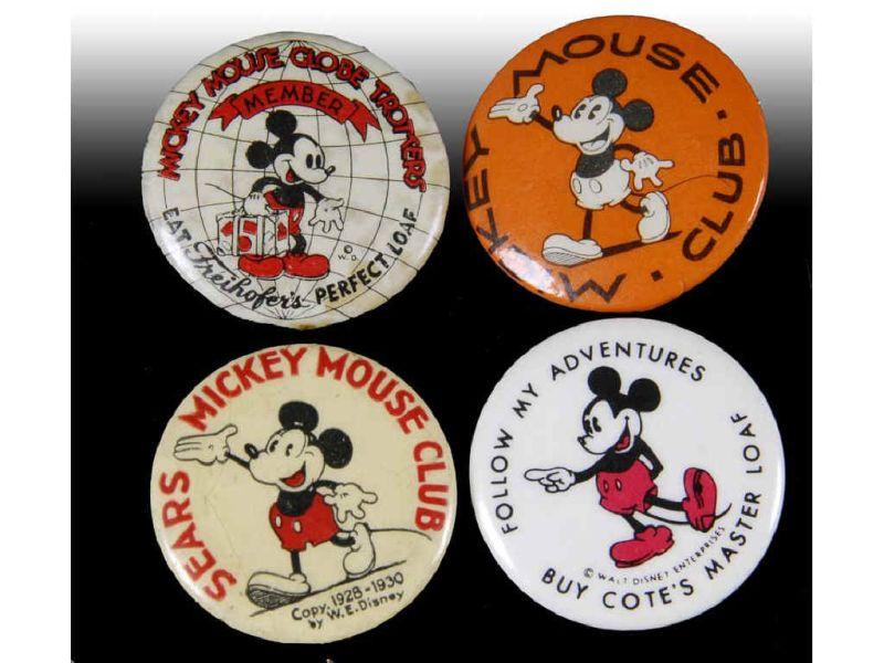 Appraisal: Lot of Disney Mickey Mouse Pinback Buttons Description Four celluloid