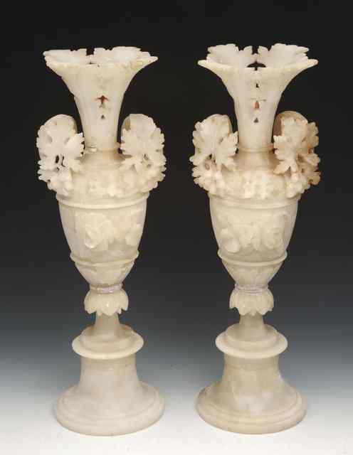 Appraisal: A PAIR OF ANTIQUE ALABASTER TABLE LAMPS of vase form