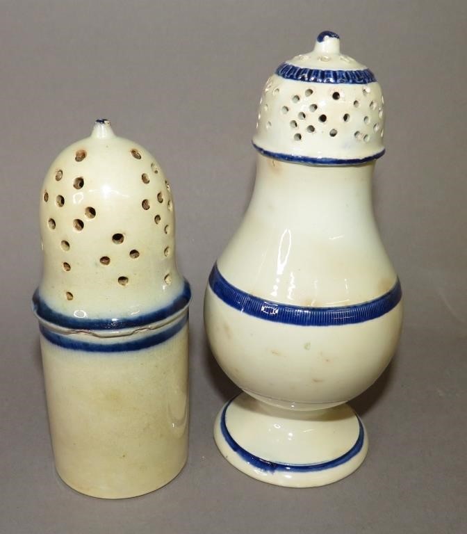 Appraisal: BLUE EDGED PEARLWARE PEPPER POTSca cylindrical base with high domed