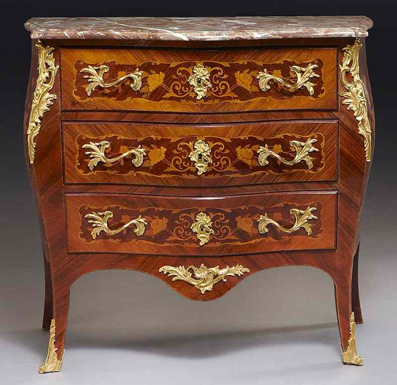 Appraisal: Louis XV style ormolu mounted marquetry commode the mahogany and