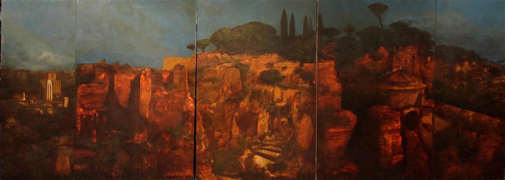 Appraisal: JOHN AUGUSTUS ANNUS AMERICAN - ROME Oil on three panels