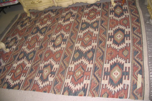 Appraisal: ORIENTAL FLATWEAVE AREA RUG having repeating horizontal bands of various