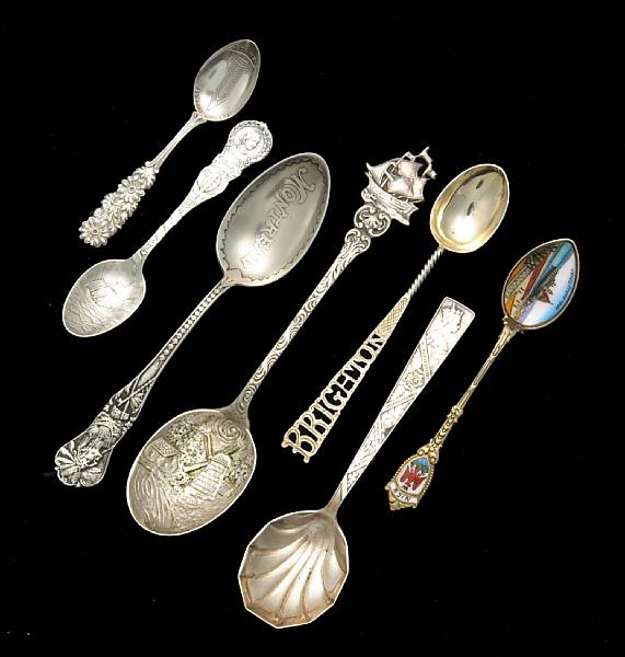 Appraisal: A collection of silver souvenir spoons Comprising sterling teaspoons for