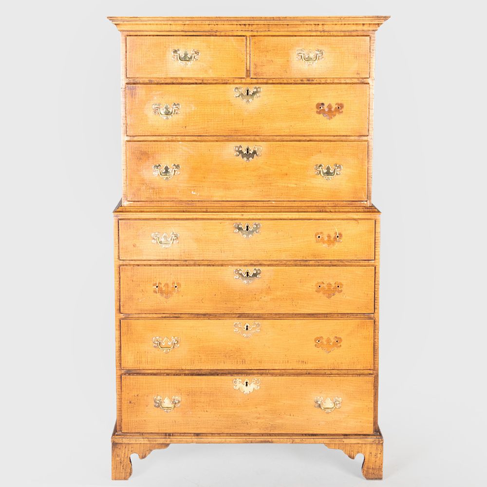 Appraisal: Chippendale Style Tiger Maple Tall Chest of Drawers x x