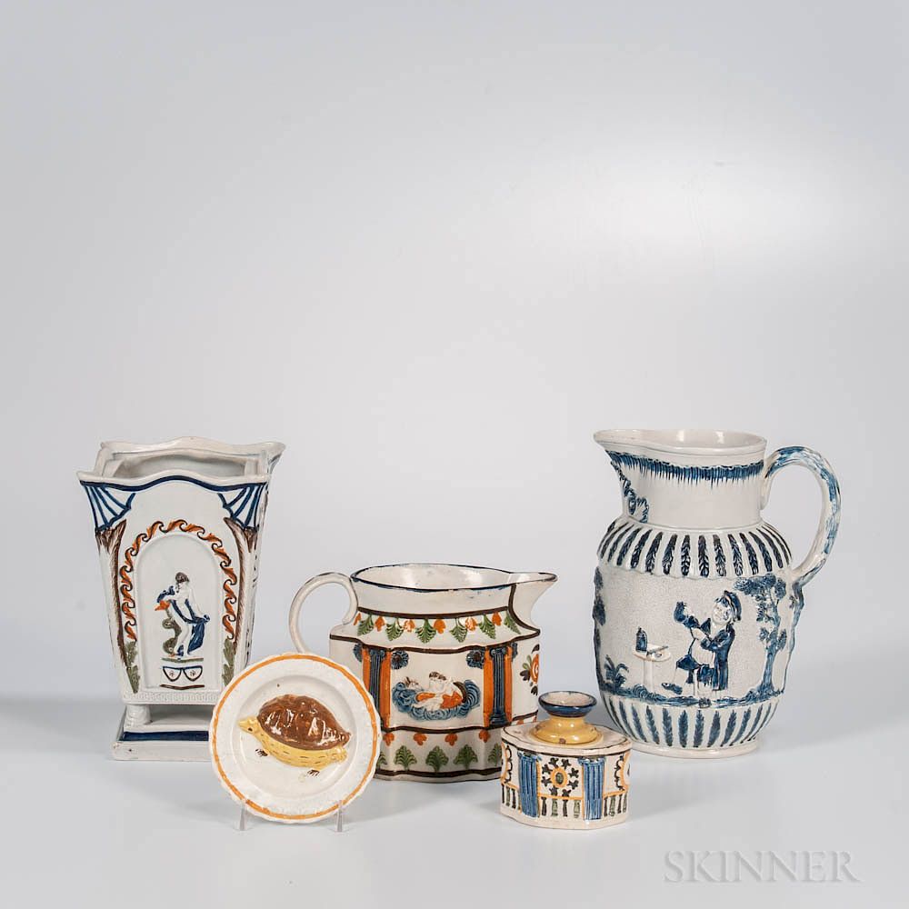 Appraisal: Five Staffordshire Pearlware Items Five Staffordshire Pearlware Items England c