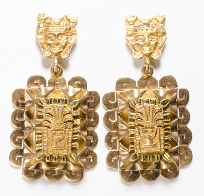 Appraisal: A PAIR OF EIGHTEEN KARAT GOLD PENDANT EARRINGS each cast