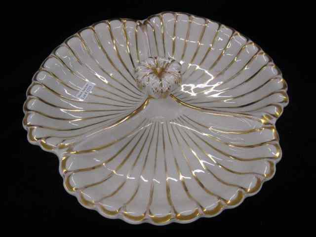 Appraisal: Porcelain Divided Serving Dish center handle gold trim '' diameter