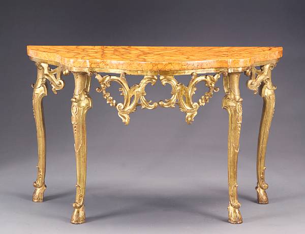 Appraisal: An Italian Rococo style giltwood console table first half th