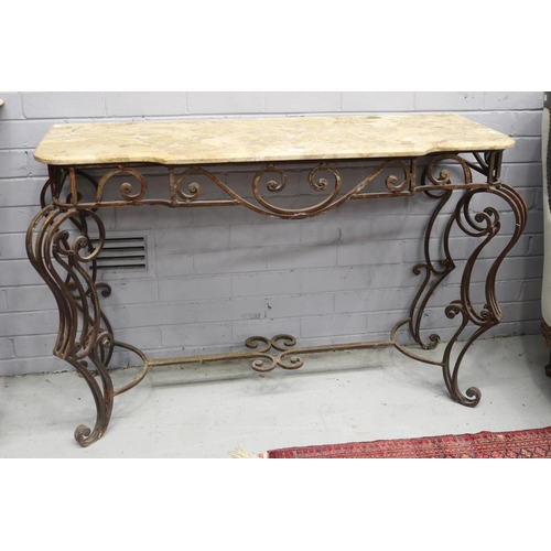 Appraisal: French style wrought iron and stone topped console approx cm