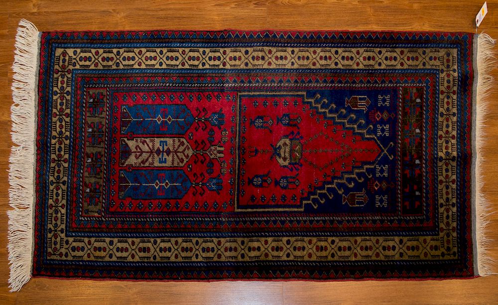 Appraisal: Turkish Konya Prayer Rug x hand knotted wool foundation Condition