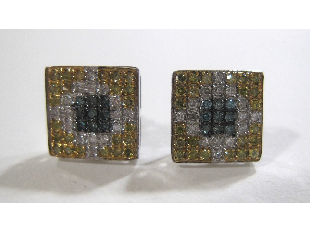 Appraisal: Pair of ct white gold pave set diamond cluster square