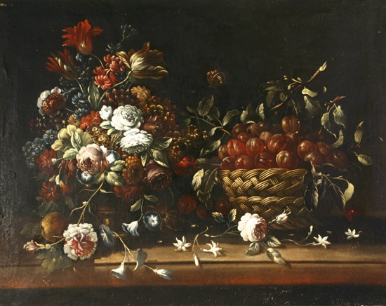 Appraisal: European School th Century Still Life with Fruit and Flowers