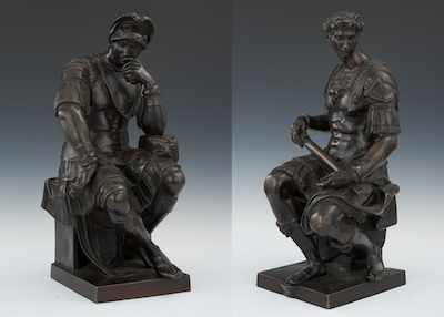 Appraisal: A Pair of Oversized Bronze Book Ends After Michelangelo th