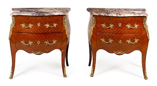 Appraisal: A Pair of Louis XV Style Gilt Bronze Mounted Parquetry