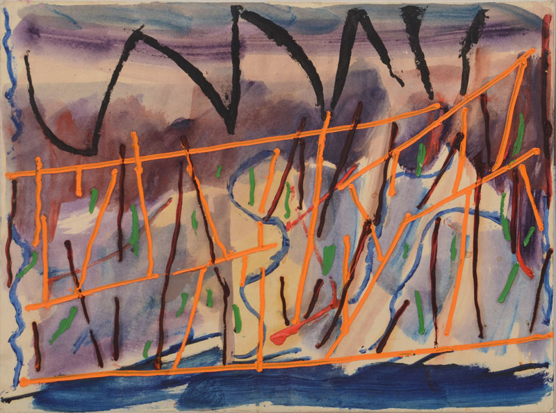 Appraisal: RAY PARKER - UNTITLED Watercolor and oil on paper mounted