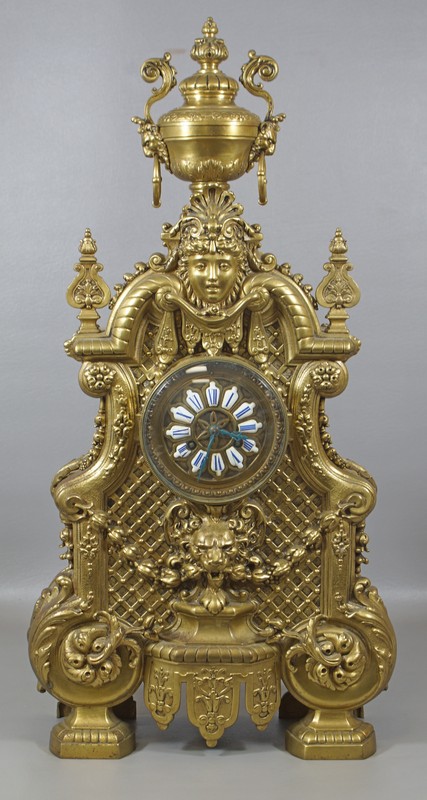 Appraisal: Louis XIV style bronze mantle clock lady and lion head