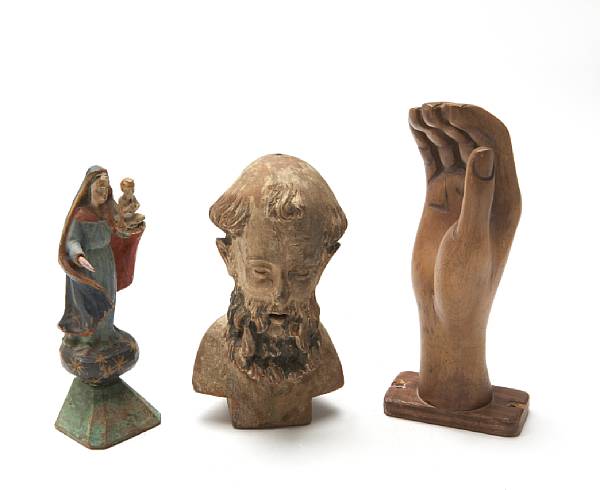 Appraisal: A group of five Continental carved wood and partial polychrome