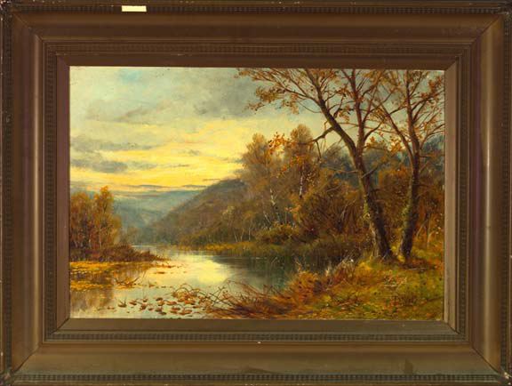 Appraisal: British School th Century Autumn River Landscape oil on canvas