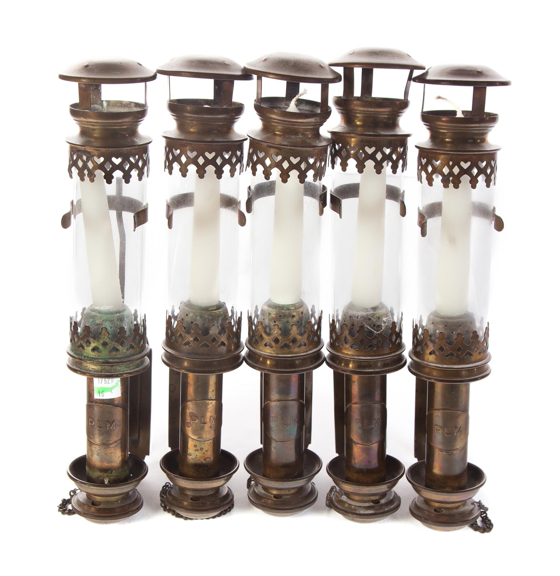 Appraisal: FIVE PULLMAN PASSENGER CAR CANDLE SCONCES American ca - Brass