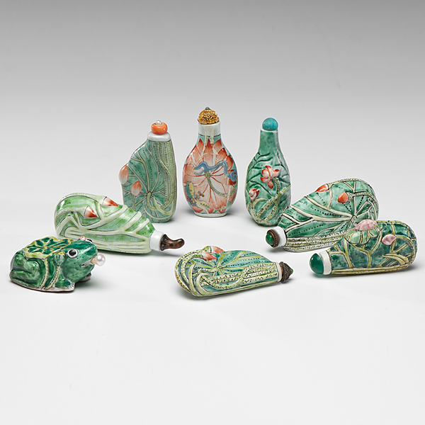 Appraisal: Chinese th century A collection of eight porcelain snuff bottles