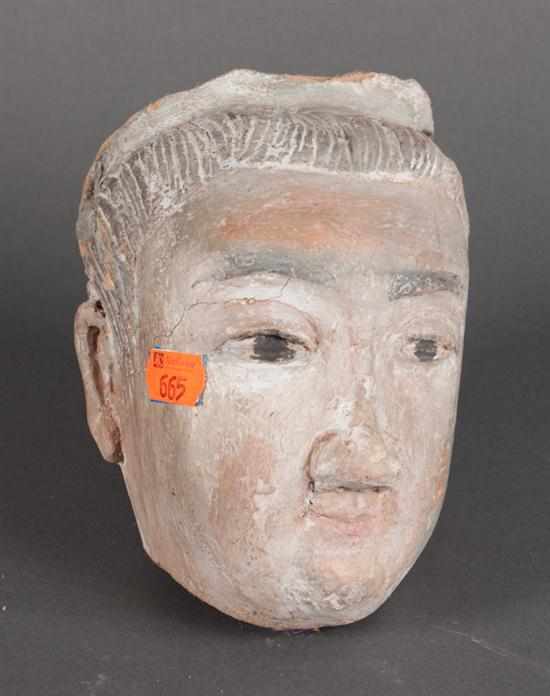 Appraisal: Chinese painted stucco Buddha head with modern fitted case head